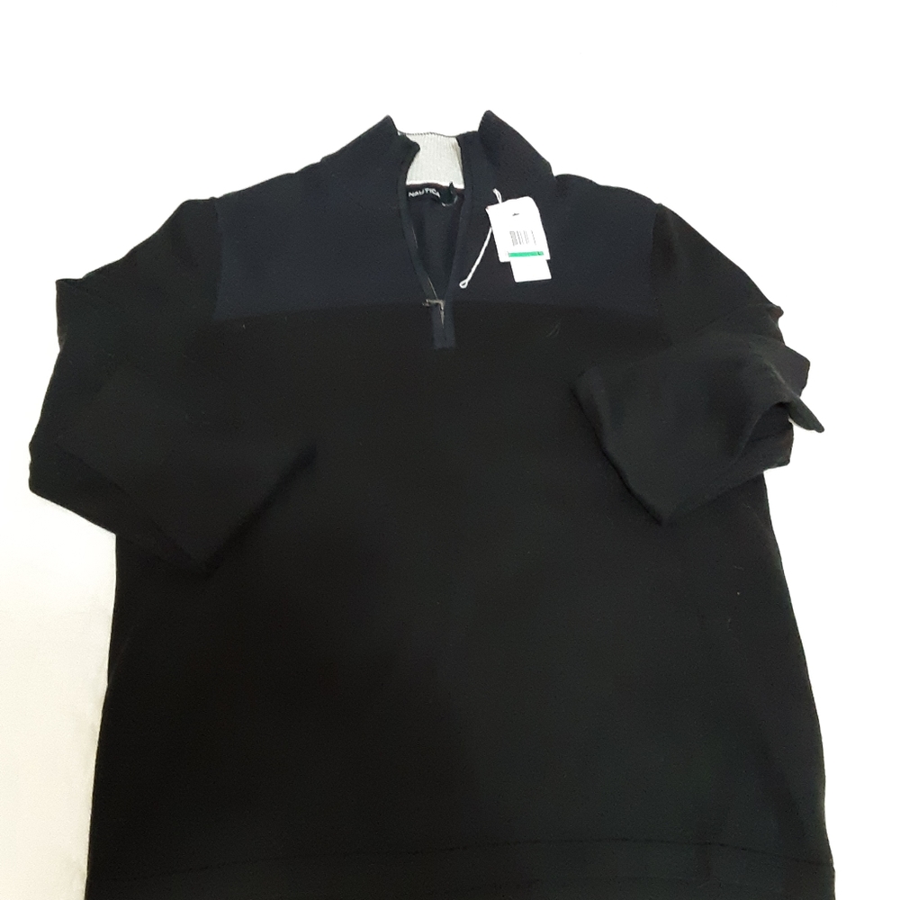 Nautica NWT Sweater.Zippered Neckline. Blk/ Blue